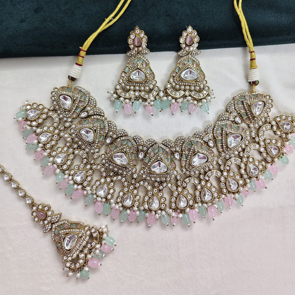 Rajwadi Collection Premium Pota Stone And Beads Necklace Set