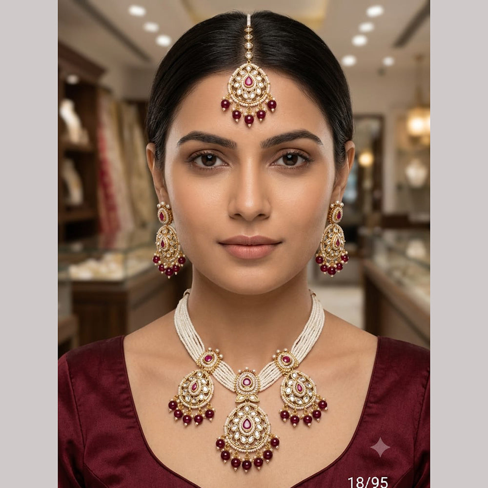 Rajwadi Collection Elegant Polki Kundan Stone And Beads Necklace Set