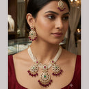Rajwadi Collection Elegant Polki Kundan Stone And Beads Necklace Set