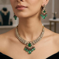 Rajwadi Collection Elegant Polki Kundan Stone And Beads Necklace Set