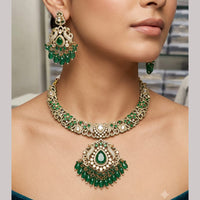 Rajwadi Collection Elegant Polki Kundan Stone And Beads Necklace Set