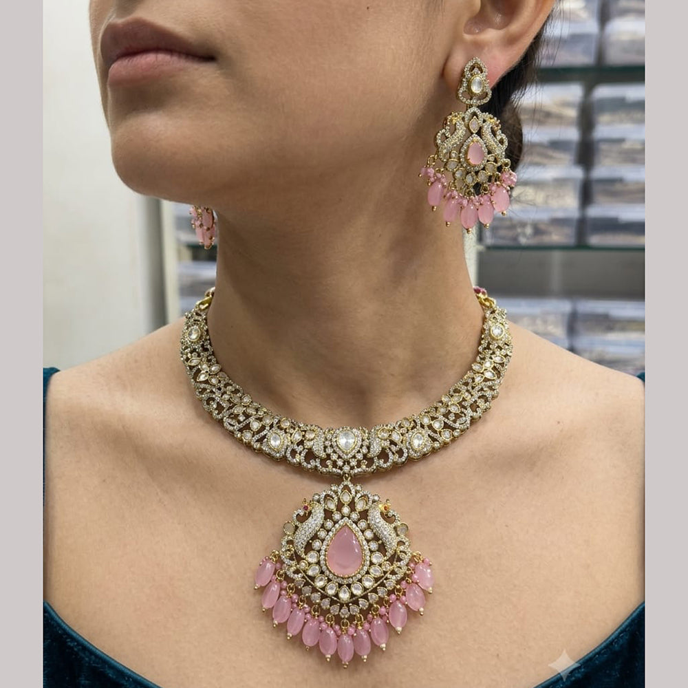 Rajwadi Collection Elegant Polki Kundan Stone And Beads Necklace Set