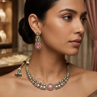Rajwadi Collection Elegant Polki Kundan Stone Necklace Set