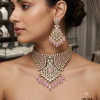 Rajwadi Collection Elegant Polki Kundan Stone And Beads Choker Necklace Set