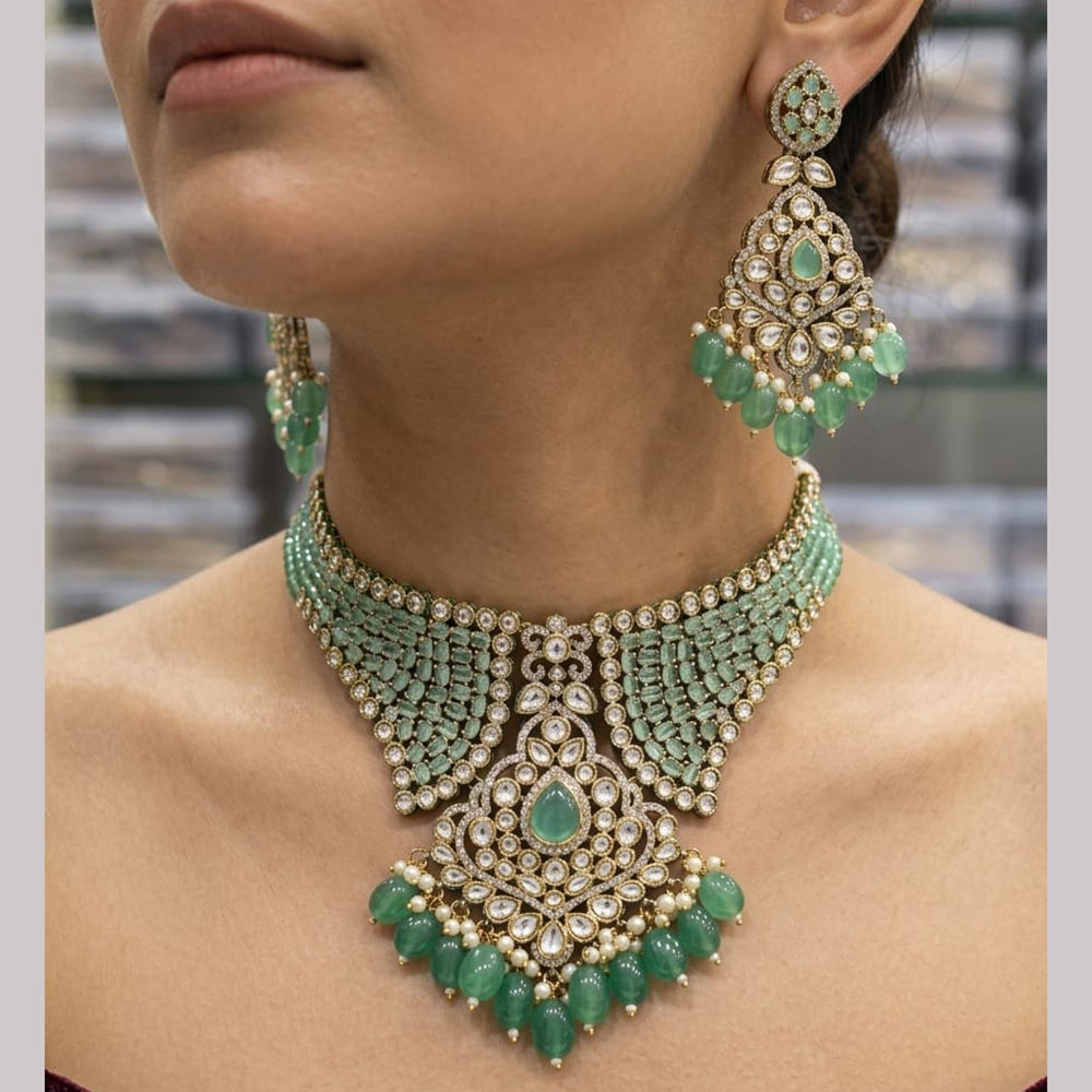 Rajwadi Collection Elegant Polki Kundan Stone And Beads Choker Necklace Set