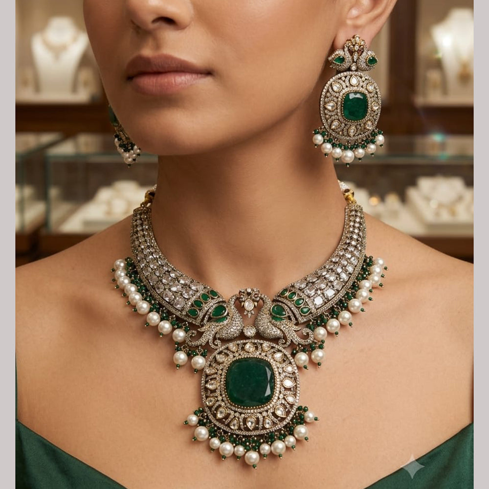 Rajwadi Collection Elegant Polki Kundan Stone And Beads Choker Necklace Set