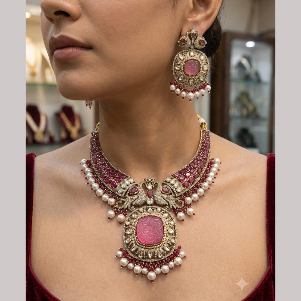 Rajwadi Collection Elegant Polki Kundan Stone And Beads Choker Necklace Set