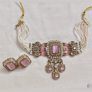 Rajwadi Collection Premium Pota Stone And Pearl Choker Necklace Set 