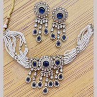 Rajwadi Collection Premium Pota Stone And Pearl Choker Necklace Set 