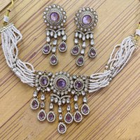 Rajwadi Collection Premium Pota Stone And Pearl Choker Necklace Set