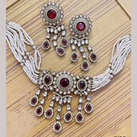 Rajwadi Collection Premium Pota Stone And Pearl Choker Necklace Set