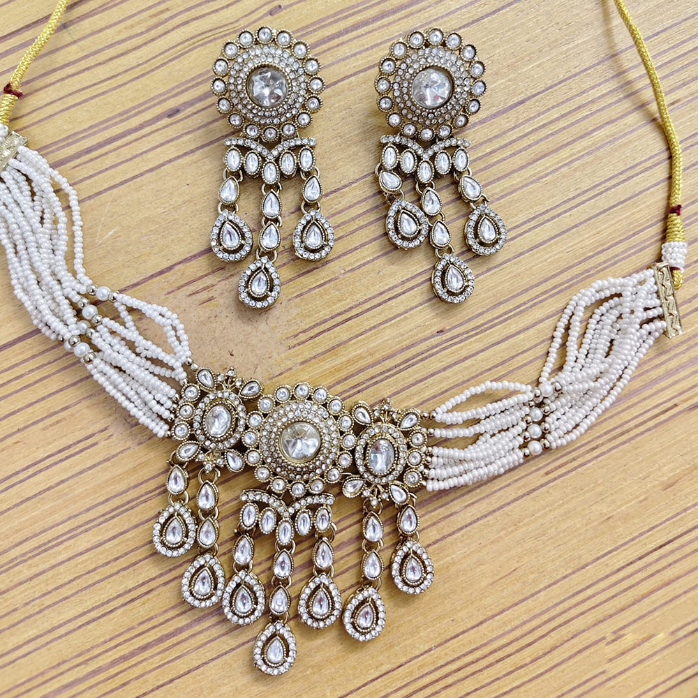 Rajwadi Collection Premium Pota Stone And Pearl Choker Necklace Set