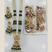 Rajwadi Collection Premium Pota Stone And Pearl Meenakari Long Necklace Set