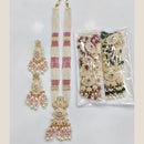 Rajwadi Collection Premium Pota Stone And Pearl Meenakari Long Necklace Set