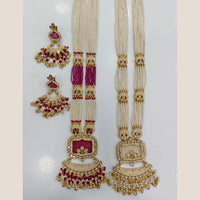 Rajwadi Collection Premium Pota Stone And Pearl Meenakari Long Necklace Set