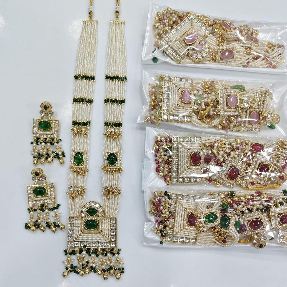 Rajwadi Collection Premium Pota Stone And Pearl Long Necklace Set