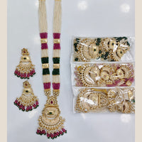 Rajwadi Collection Premium Pota Stone And Pearl Long Necklace Set