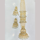 Rajwadi Collection Premium Pota Stone And Pearl Meenakari Long Necklace Set