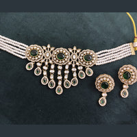 Rajwadi Collection Crystal Stone And Pearl Designer Choker Necklace Set for Women