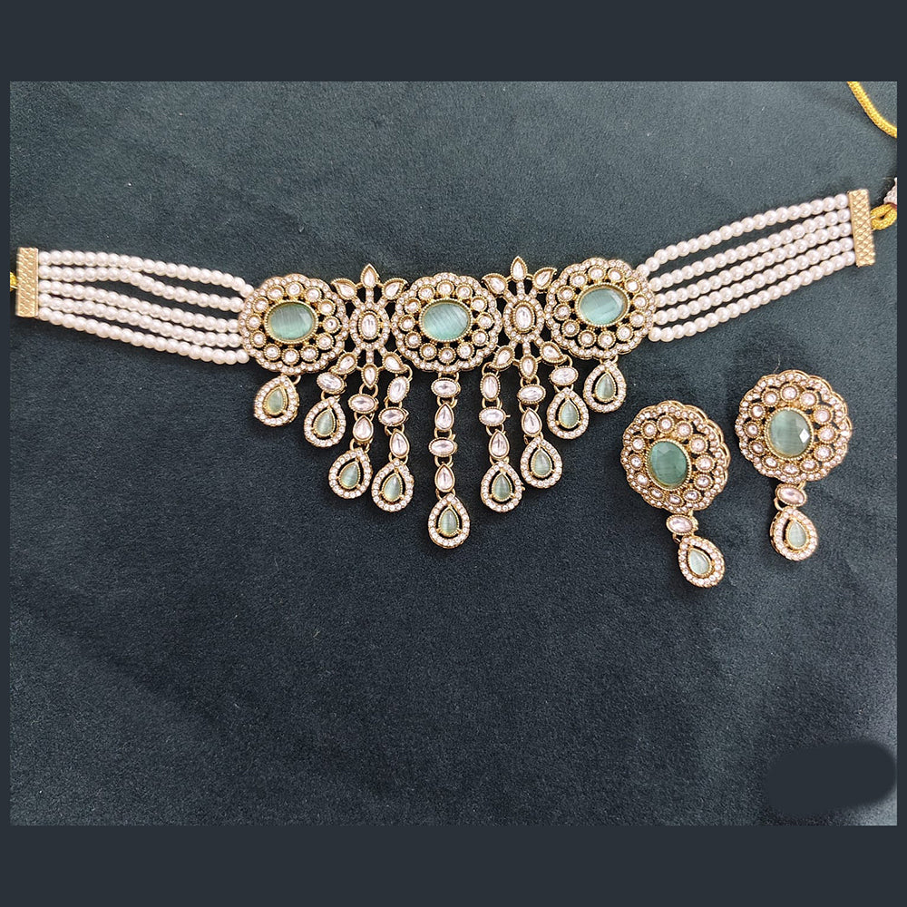 Rajwadi Collection Crystal Stone And Pearl Designer Choker Necklace Set for Women