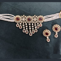 Rajwadi Collection Crystal Stone And Pearl Designer Choker Necklace Set for Women