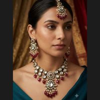 Rajwadi Collection Elegant Pota Stone Pearl And Beads Necklace Set