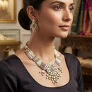 Rajwadi Collection Exquisite Polki Kundan Stone Pearl And Beads Necklace Set 