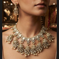 Rajwadi Collection Exquisite Polki Kundan Stone Pearl Necklace Set 