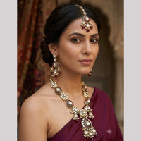 Rajwadi Collection Polki Kundan Stone Pearl And Beads Necklace Set 