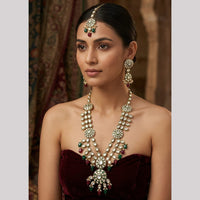 Rajwadi Collection Polki Kundan Stone Pearl And Beads Necklace Set 