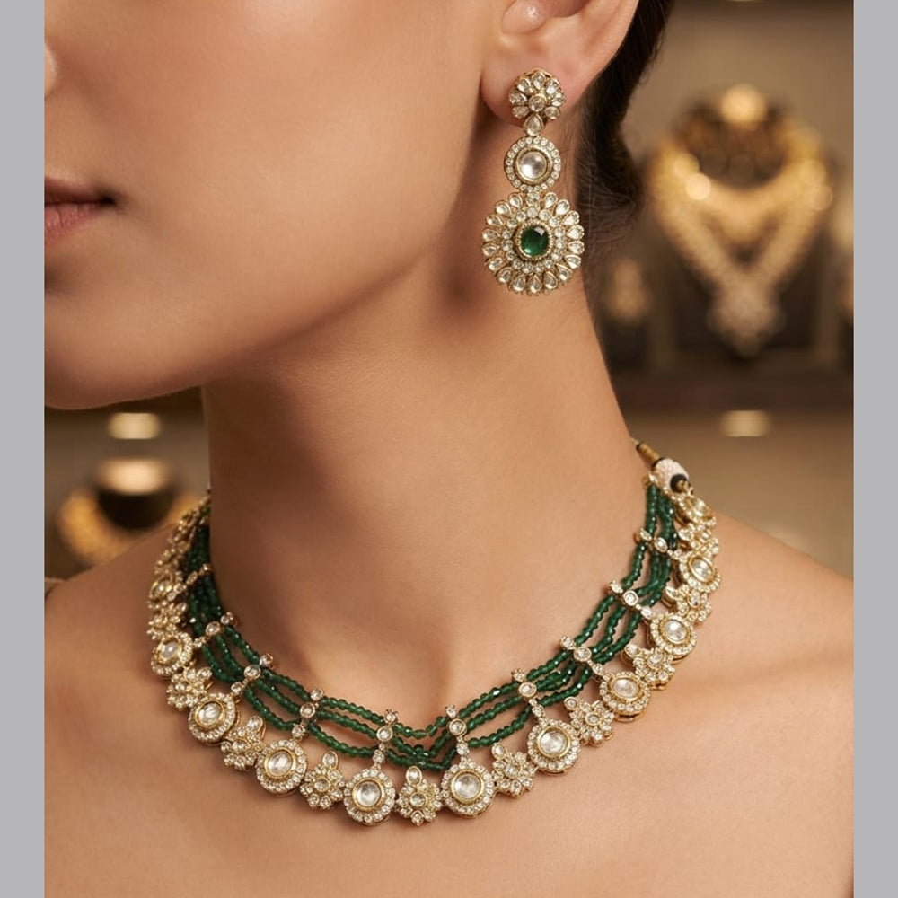 Rajwadi Collection Designer Polki Kundan And Pearl Choker Necklace Set