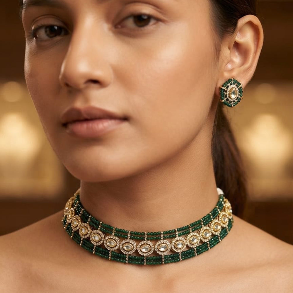 Rajwadi Collection Designer Polki Kundan And Pearl Choker Necklace Set