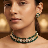 Rajwadi Collection Designer Polki Kundan And Pearl Choker Necklace Set