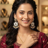 Rajwadi Collection Elegant Crystal Stone And Pearl Dangler Earrings