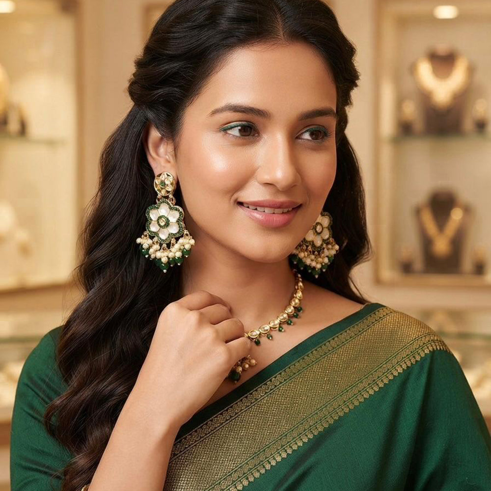 Rajwadi Collection Elegant Crystal Stone And Pearl Dangler Earrings
