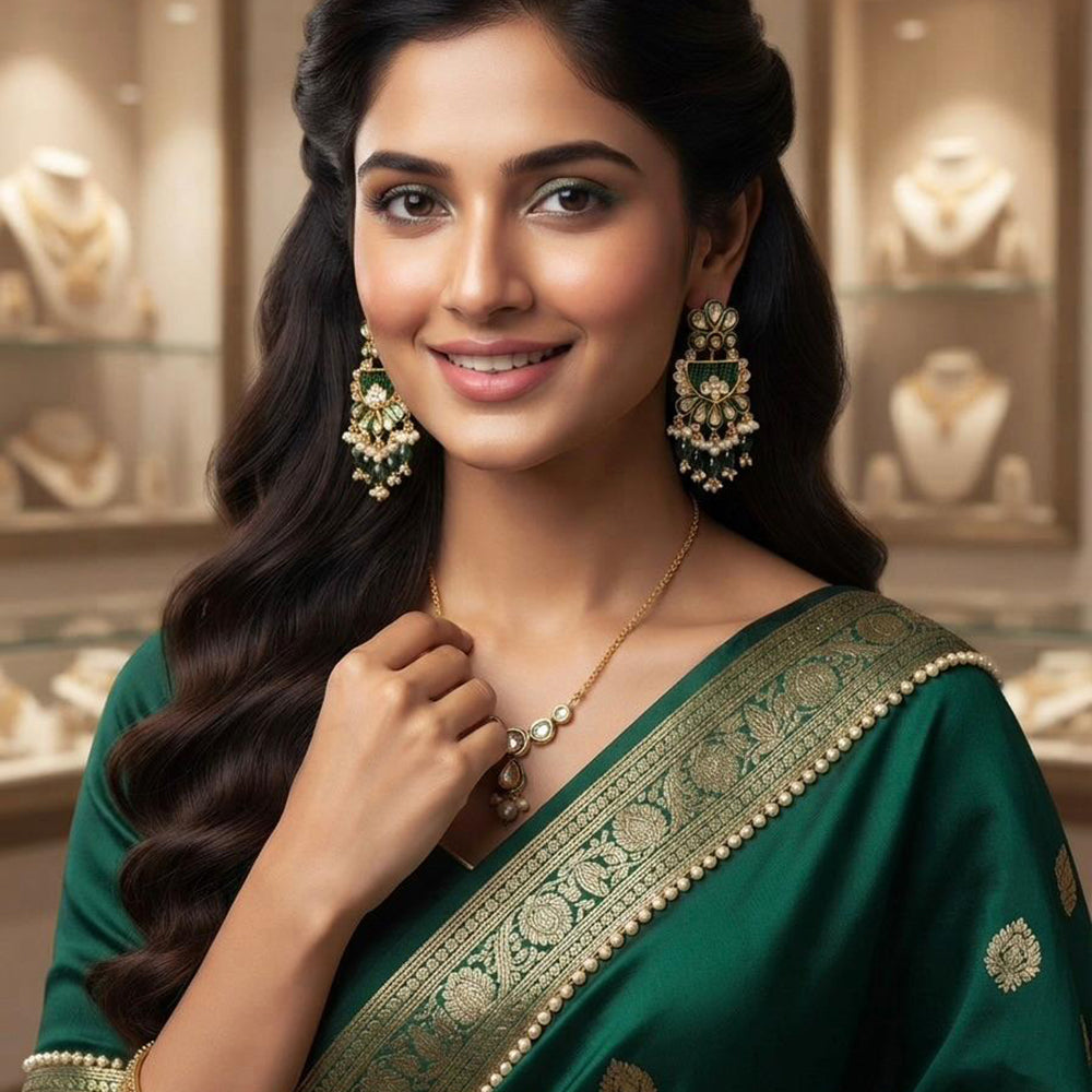 Rajwadi Collection Elegant Crystal Stone And Pearl Dangler Earrings