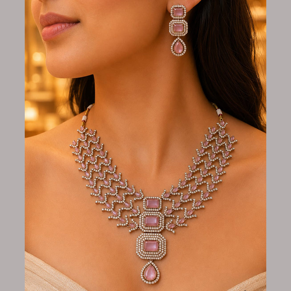Rajwadi Collection Designer American Diamond Necklace Set with Earrings