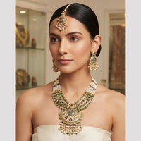 Rajwadi Collection Premium Pota Stone And Pearl Necklace Set for Women