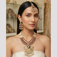 Rajwadi Collection Premium Pota Stone And Pearl Necklace Set for Women