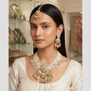 Rajwadi Collection Premium Pota Stone And Pearl Necklace Set for Women