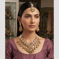 Rajwadi Collection Premium Pota Stone And Pearl Necklace Set for Women