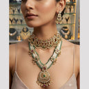 Rajwadi Collection Premium Pota Stone And Pearl Double Necklace Set for Women