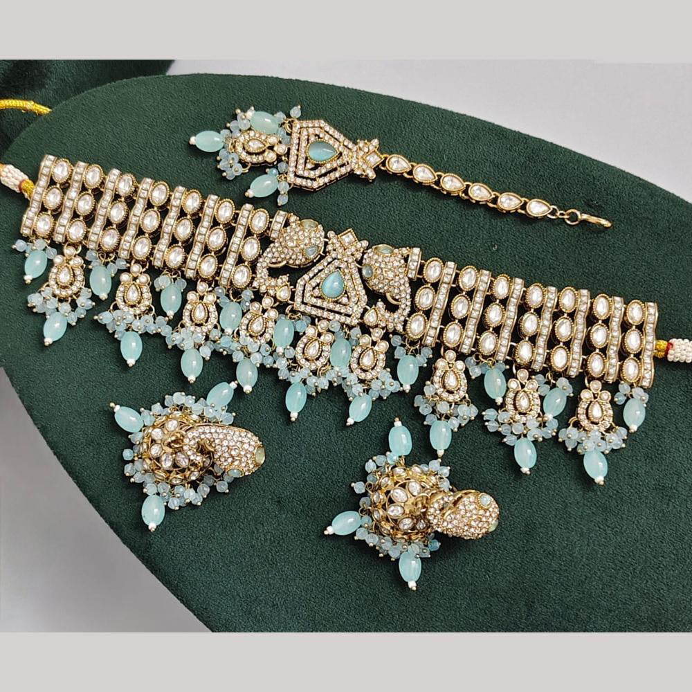 Rajwadi Collection Premium Pota Stone And Pearl Choker Necklace Set