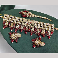 Rajwadi Collection Premium Pota Stone And Pearl Choker Necklace Set