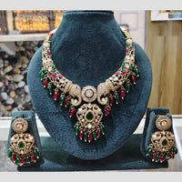 Rajwadi Collection Premium Pota Stone And Pearl Necklace Set