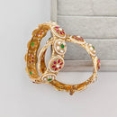 Rajwadi Collection Premium Pota Stone And Pearl Openable Bangles Set