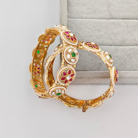 Rajwadi Collection Premium Pota Stone And Pearl Openable Bangles Set