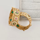 Rajwadi Collection Premium Pota Stone And Pearl Openable Bangles Set