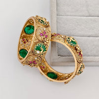 Rajwadi Collection Premium Pota Stone Openable Bangles Set