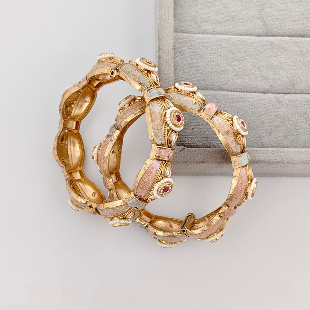 Rajwadi Collection Premium Pota Stone And Pearl Meenakari Openable Bangles Set